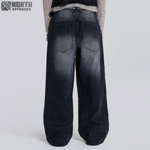 Cheap Streetwear Stack Denim Pantalones Algodón Baggy Stacked Jeans Hombres Pantalones rectos largos Lavado Sólido Primavera Otoño - Product Image 4