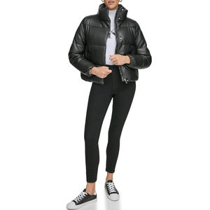 Veste en cuir d'agneau véritable matelassée, veste bomber d'hiver bicolore, rembourrage en duvet, veste en cuir matelassée de luxe, vestes pour femmes - Product Image 1