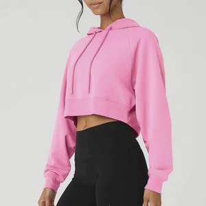 Nuevas sudaderas con capucha de invierno para mujer de alta calidad, de punto, con cremallera completa, hombros caídos, logo frontal sólido, de poliéster/algodón - Product Image 2