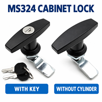 Serrure à came pour armoire MS324 en alliage de zinc noir avec poignée en T, disponible avec ou sans cylindre