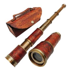 Telescopio extraíble de latón antiguo con envoltura de cuero cosida a mano en bolsillo de latón Spyglass marino marrón antiguo de mano - Product Image 1