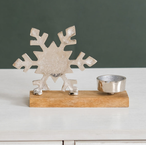 Custom Logo Snowflake Metal <b>Tea</b> <b>Light</b> Holder with Wood Base for Home Decor & Gifting for Christmas Season - Product Image 5