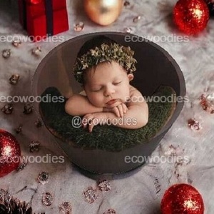 Modern Vintage Style Brown <b>Wooden</b> <b>Bowl</b> Baby Photo Prop for Newborn Photography in Bedroom or Living Room - Product Image 5