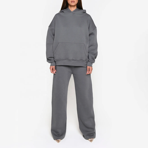 Ensemble deux pièces pour femmes, couleur unie, manches longues, fermeture éclair, col montant, survêtements de sport décontractés - Product Image 1