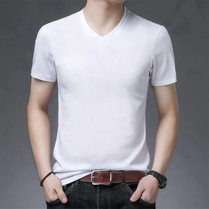 wholesale <b>V</b>-neck short sleeve boys t-shirts plus size mens t-shirts custom printing logo muscle <b>Fit</b> 100% Cotton t-shirts - Product Image 4