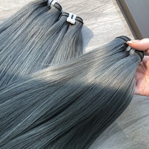 LINU <b>Grey</b> Virgin Vietnamese Human Hair Bundle Full Lace Front Double Drawn 250% Density HD Transparent for Lace 300gr for Lace - Product Image 3