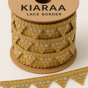 Elegante borde de encaje bordado de viscosa de 9 metros, borde de Sari de red de mariposa Premium de lujo para vestido de novia, fantasía étnica tradicional - Product Image 1