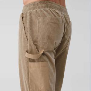 men's <b>pants</b> washed Men Corduroy <b>Cargo</b> <b>Pants</b> with Elastic Waistband and Multiple Pockets Relaxed Fit Casual Trousers OEM Service - Product Image 4