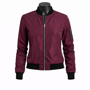Chaqueta Bomber Ligera con Cierre y Cuello Acanalado, Ropa Exterior Informal de Moda Urbana - Product Image 1