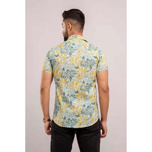 Chemise décontractée pour homme en coton imprimé floral vert marine, manches courtes, col mandarin, tissu popeline respirant, tailles 2XL 3XL, style occidental ODM - Product Image 2
