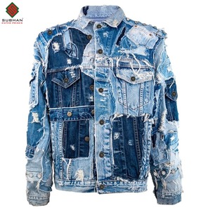 Veste en jean à rayures patchwork, recyclage durable, vintage, qualité supérieure - Product Image 4