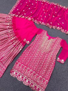 Tenue de soirée indienne de meilleure qualité, robe de costume rose SHARARA SALWAR au meilleur prix de gros en tissu GEORGETTE pour vêtements de mariage - Product Image 4