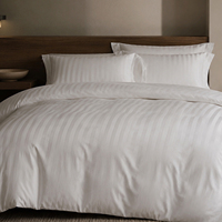 Ensemble de literie de luxe en jacquard 100% coton, 4 pièces, rayures blanches, housse de couette, drap, taie d'oreiller, pour hôtel et maison