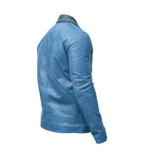 Blouson en cuir marron personnalisé pour homme, col montant, fermeture éclair, tissu tricoté enduit, face unie teinte, coupe-vent et respirant - Product Image 4