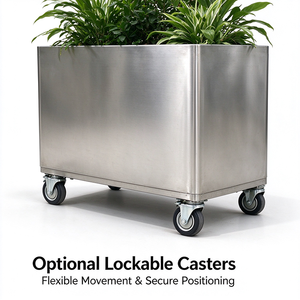 Jardinière en acier inoxydable brossé de grande taille avec roulettes verrouillables, jardinière mobile pour usage commercial - Product Image 4