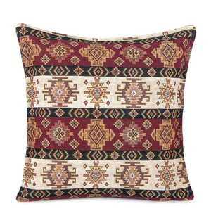 Cojín cuadrado geométrico portátil Goblen Kilim Minder Bordo de 45x45 cm para decoración para sala de estar, vacaciones de Navidad hechas de lana de yute - Product Image 1