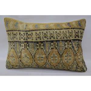 Beige Wool Woven <b>Pillow</b> 12x20 Inches Geometric Vintage Pattern Eco-Friendly Non-Slip Removable Washable Luxury Traditional - Product Image 1