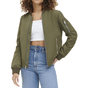 Chaqueta Bomber para mujer Logotipo personalizado Color sólido y diseño Casual Manga larga con cremallera Chaqueta Bomber para mujer - Product Image 4