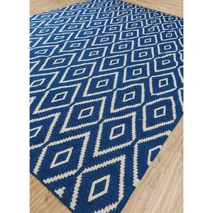 พรมขนสัตว์เบดูอินสีน้ำเงินแบบสองด้าน ทอลายเรียบพร้อมลวดลายเรขาคณิตสำหรับตกแต่งบ้าน-SDWL-148 - Product Image 2