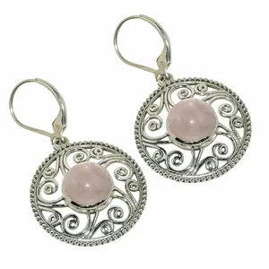 New Arrival Natural Rose Quartz Birth Gemstone Designer Fine Jewelry 925 Sterling Silver Customize women Wedding Drop Earring