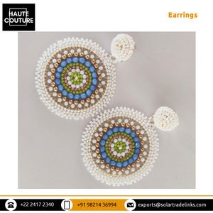 Impresionante colección de pendientes hechos a mano con cuentas, pendientes de fiesta hechos a mano con cuentas de marfil azul y verde, redondos - Product Image 3