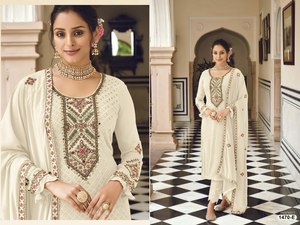 Venta en línea para mujer Heavy Faux Georgette con fondo de seda Stanton bordado con Dupatta Set Ropa india y pakistaní - Product Image 3