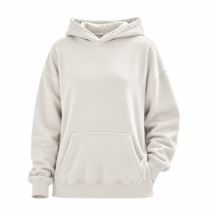 Unisex Oversized Hooded <b>Sweatshirt</b> Solid Light <b>Grey</b> Cotton Fleece Casual Pocket Design Regular Sleeve Autumn Wear - Product Image 1