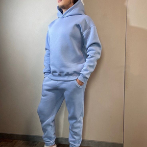 Ensemble 2 pièces sweat à capuche et joggeurs pour homme Survêtement de maternité à motif solide Survêtement 100% coton Tenues d'hiver - Product Image 1