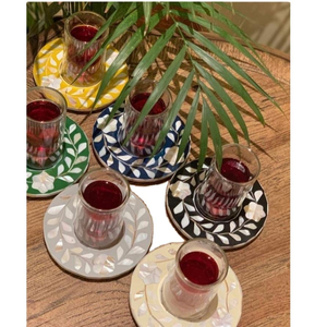 Posavasos de Piedra con Incrustaciones de Hueso de Alta Calidad y el Mejor Posavasos para Bebidas para Mesa de Salón y Comedor, de Forma Cuadrada - Product Image 1