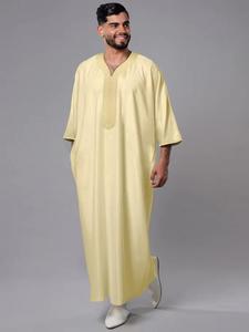 Thobe émirati de qualité supérieure noir luxe Kandura vêtements arabes traditionnels hommes élégants Jubba doux et respirant moderne islamique parfait - Product Image 5