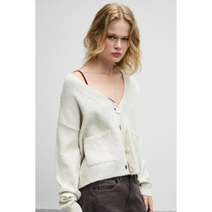 Suéter de Punto Regular con Cuello en V, Manga Larga y Bolsillos con Botones para Mujer, GRIMELANGE ESENCIA - Product Image 4