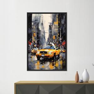 ภาพพิมพ์บนผ้าใบลายแท็กซี่ในนิวยอร์ก: ภาพตกแต่งผนังพิมพ์ลายทิวทัศน์เมืองสมัยใหม่ กรอบสีดำ - Product Image 1