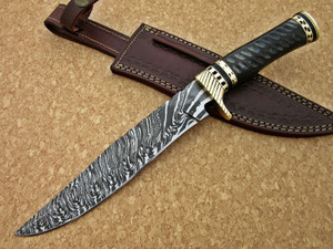 Cuchillo Bowie de caza de acero de Damasco hecho a mano personalizado, mango de Micarta, Funda de cuero, hermoso fabricante de cuchillos OEM de grado DIY. - Product Image 5