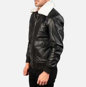 Vestes en cuir pour hommes Véritable cuir de qualité supérieure Col en fourrure blanche personnalisé Matériel haut de gamme Veste en cuir softshell personnalisée pour hommes - Product Image 2