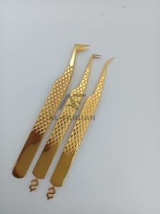 Nouvelle pince à épiler d'extension de cils en acier inoxydable japonais à 90 degrés couleur or signe de dollar volume de cils pointus en bas - Product Image 6
