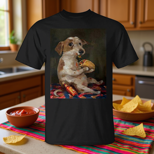 Maglietta promozionale con cane che mangia un taco con salsa piccante - Product Image 3