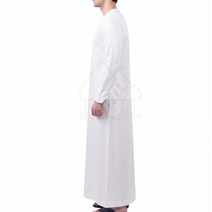 Thobe arabe de qualité supérieure pour hommes, traditionnel du Moyen-Orient, léger, respirant, en coton, coupe décontractée, manches longues, longueur cheville, col rond - Product Image 3