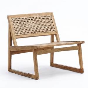 Gili Low Chair Single Anyam Solid Wood Woven Lounge Chair Rattan Backrest <b>Armchair</b> For Living Room Setup Art Design - Product Image 1