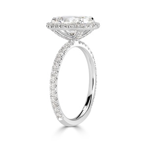 Bague élégante demi-éternité avec halo de diamants ovales en or blanc certifiée IGI GIA, cultivée en laboratoire, pour la vente en gros de bijoux pour femmes - Product Image 2