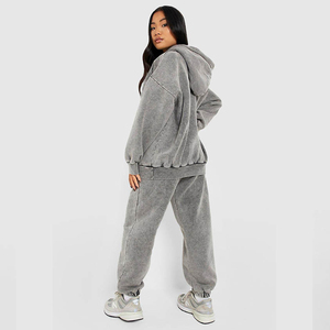 Chándal de lavado de ácido sólido Unisex de alta calidad 2025, chándal de entrenamiento de gran tamaño personalizado para mujer, hombro caído con pantalón hecho en Pakistán - Product Image 2