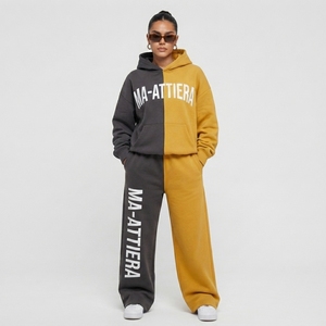 Conjunto de Sudadera Oversize de Dos Tonos y Pantalones Anchos de Felpa para Mujer, Chándal Urbano de Algodón con Bloques de Color - Product Image 1