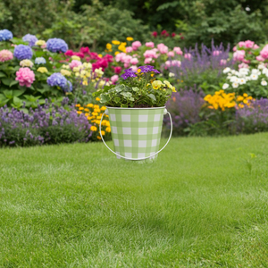 Jardinière en métal à carreaux vertes durables personnalisée avec poignée |   Mini pot de fleurs en forme de seau pour la décoration intérieure et extérieure, jardin, cadeau - Product Image 3