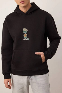 Sudadera con Capucha para Hombre de Alta Calidad, Mangas Regulares, Invierno, Color Liso, 100% Algodón, Negro Oscuro, Buen Precio - Product Image 3