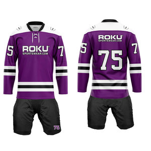 Uniformes de hockey sur glace personnalisés pour hommes avec impression du nom de l'équipe sur mesure, taille personnalisée, 100% polyester, haute qualité, fabriqué au Pakistan, service OEM - Product Image 5