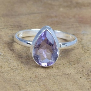 Corte púrpura amatista 925 plata esterlina forma de pera anillo de piedras preciosas naturales hecho a mano febrero piedra natal regalo de Navidad - Product Image 1