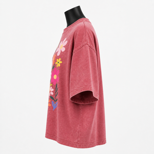 Camiseta de Algodón Extra Grande para Mujer, Cuello Redondo, Manga Corta, Estampado Floral, Corte Holgado, Estilo Primavera-Verano - Product Image 4