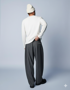 Custom Brand Men's Formal Trouser Cotton/Polyester <b>Blend</b> Vintage Decoration Zipper Fly High Waist Lightweight Breathable Baggy - Product Image 1