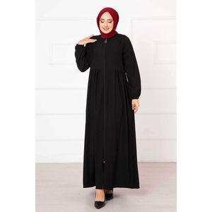 <b>Black</b> Modest Dress Elastic Sleeves Abaya and <b>Robe</b> - Product Image 2