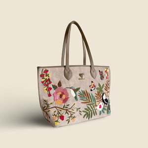 <b>Large</b> Embroidered Vegan Leather Bohemian Summer <b>Beach</b> Tote <b>Bag</b> for Women - Product Image 5