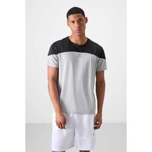 T-shirt de sport actif à col rond pour homme TOMMYLIFE, coupe standard, polyester à séchage rapide, noir et bleu saxophone, modèle 88386 - Product Image 1